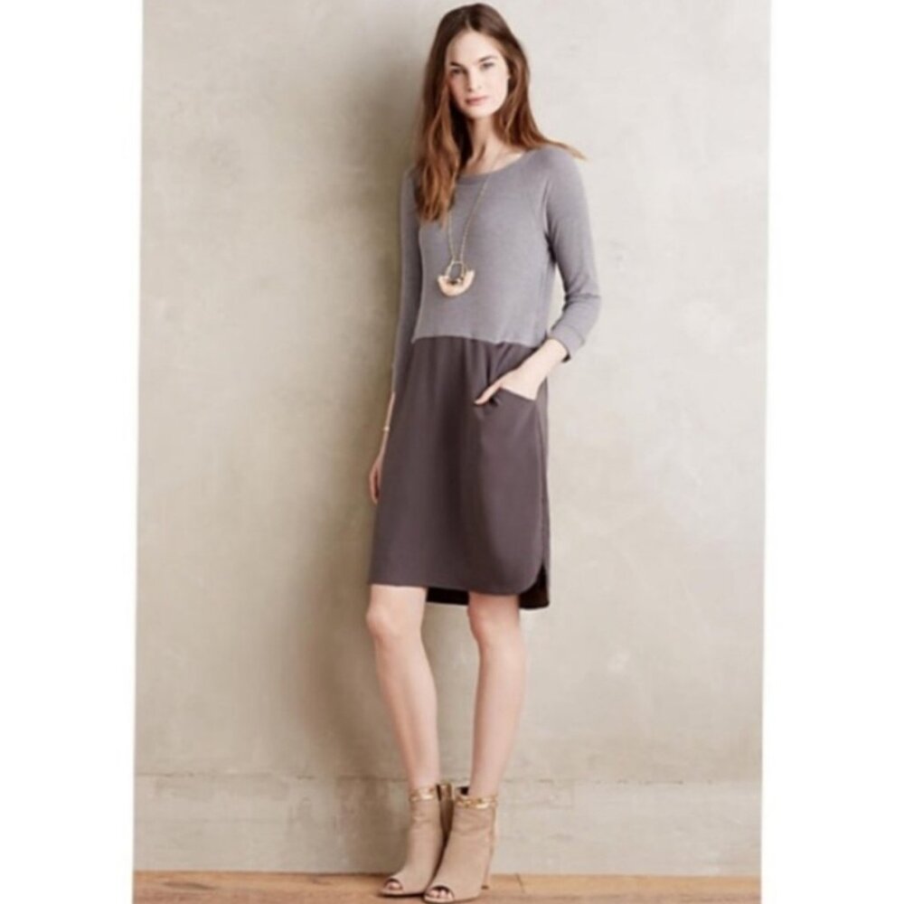 Anthropologie AMADI Women's‎ NWOT 3/4 Sleeve Cozy Dress w/Pockets Gray | Size M